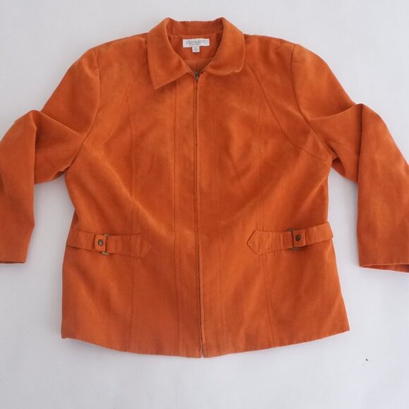 Vintage Conrad C Burnt Orange Faux Suede Zip Up Blazer Jacket 16 - Picture 1 of 16
